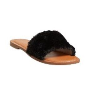 Jack Rogers Sabrina Faux Fur Slide Sandals Black 8M NWT